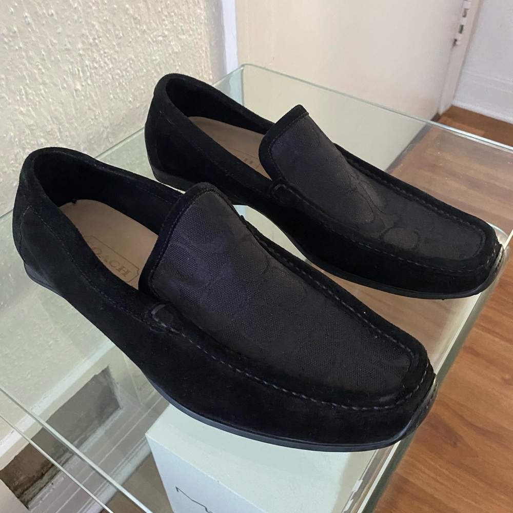 Dead stock, monogram, black suede, rubber sole, slip on, driving moccasin